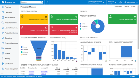 acumatica dashboard